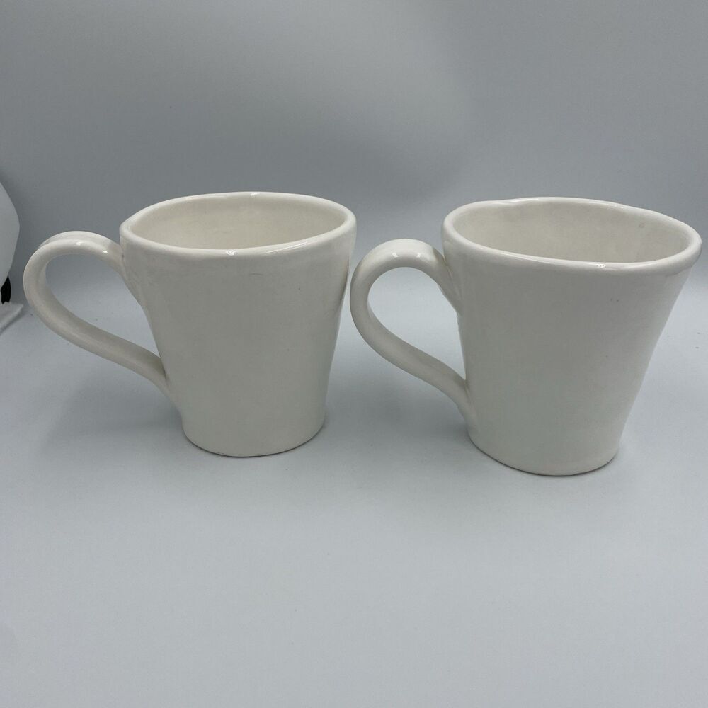 Crate & Barrel Set Of  2 Aspen Coffee Mugs White Porcelain Textured